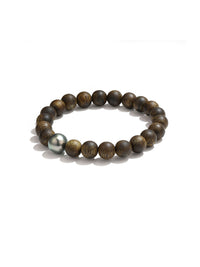 Tahitian Black Sea Pearl and Agarwood Bracelet – AAA-Grade Flawless Surface, Genuine Cultured Pearls, Fine Jewelry