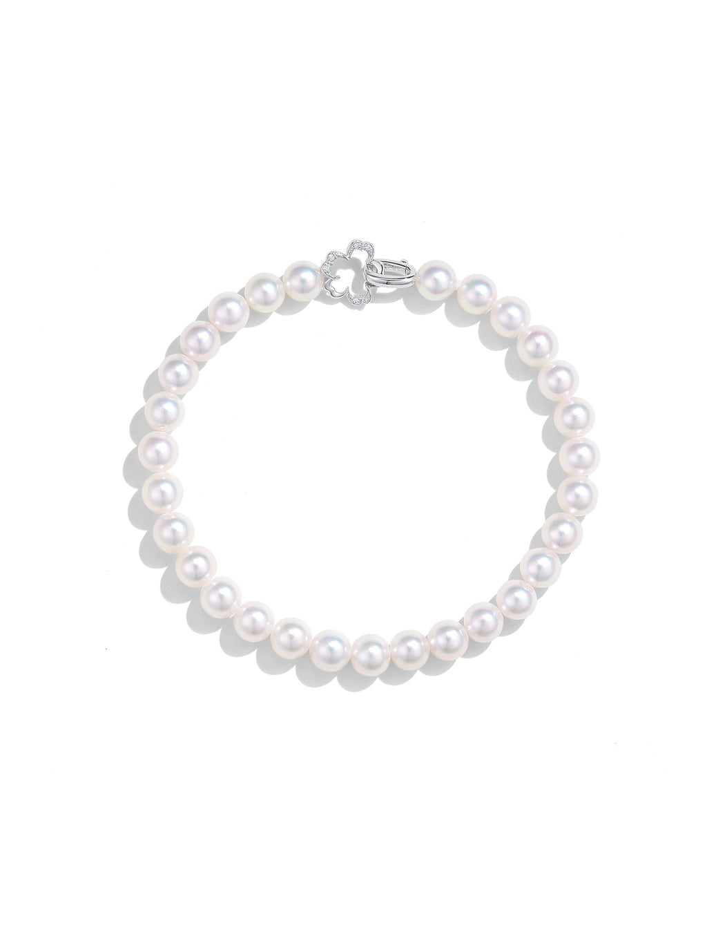 18K Gold Akoya Saltwater Pearl Bracelet with Floral Motif