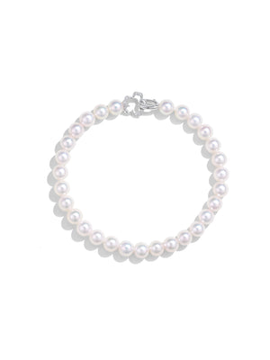 18K Gold Akoya Saltwater Pearl Bracelet with Floral Motif