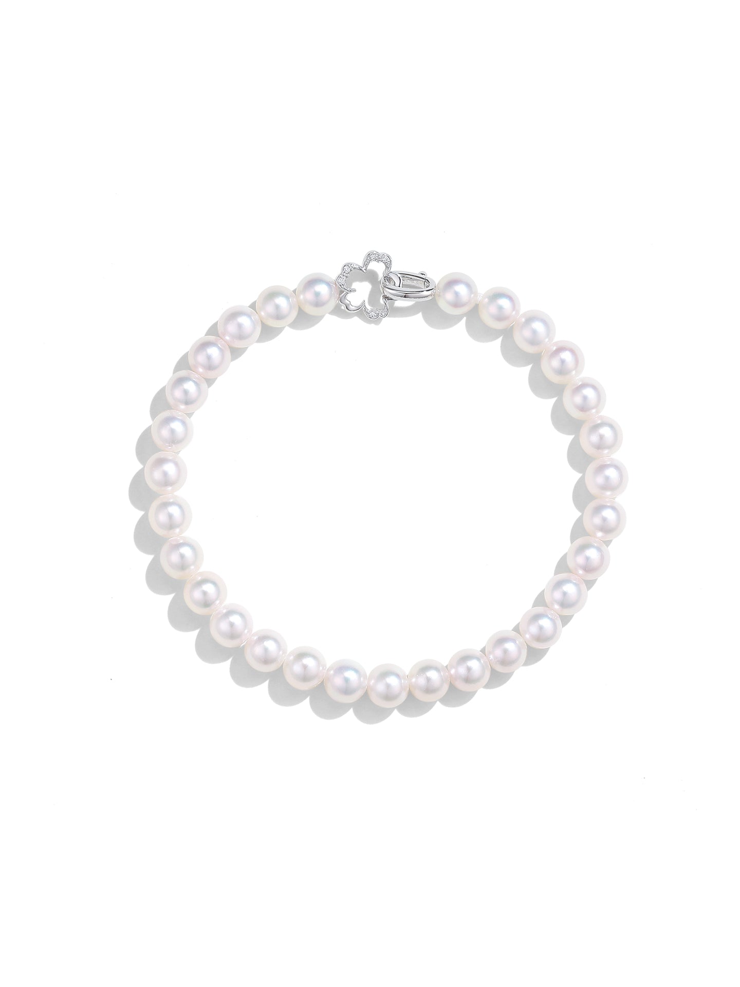 18K Gold Akoya Saltwater Pearl Bracelet with Floral Motif