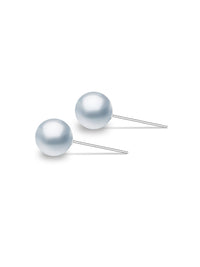 Classic 18K Gold Stud Earrings with Certified Silver-Blue Akoya Pearl – Natural Cultured Saltwater Pearls