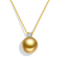 Princess Diana-Inspired 18K Gold Natural Certified Natural Golden South Sea Pearl Necklace with Natural Diamonds