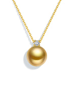 Princess Diana-Inspired 18K Gold Natural Certified Natural Golden South Sea Pearl Necklace with Natural Diamonds