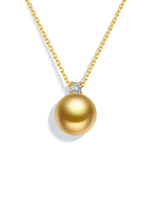 Princess Diana-Inspired 18K Gold Natural Certified Natural Golden South Sea Pearl Necklace with Natural Diamonds