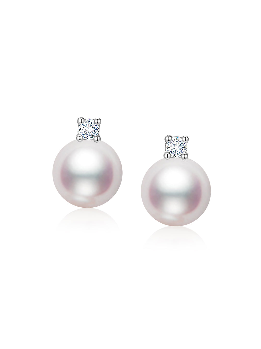 Princess Diana-style 18K gold Akoya saltwater pearl stud earrings (set with natural diamonds)