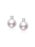 Princess Diana-style 18K gold Akoya saltwater pearl stud earrings (set with natural diamonds)