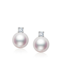 Princess Diana-style 18K gold Akoya saltwater pearl stud earrings (set with natural diamonds)