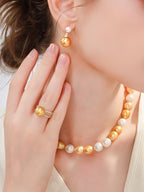 Certified Natural Golden South Sea Pearl ring Perfect Round High Luster Luxury Wedding Jewelry for Her