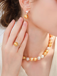 Certified Natural Golden South Sea Pearl ring Perfect Round High Luster Luxury Wedding Jewelry for Her