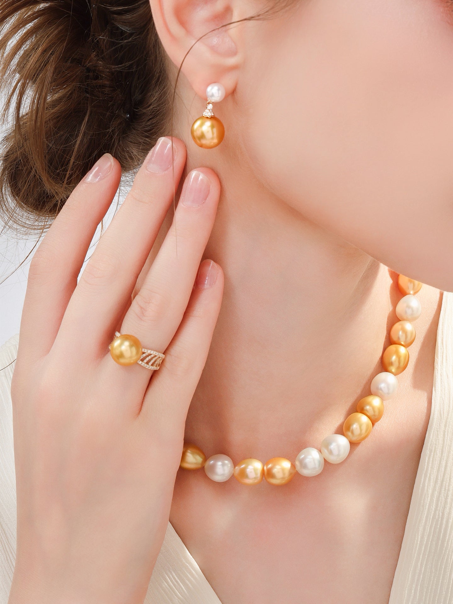 Certified Natural Golden South Sea Pearl ring Perfect Round High Luster Luxury Wedding Jewelry for Her