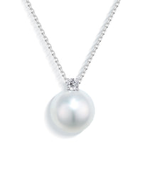 Princess Diana Style 18K Gold South Sea Pearl Necklace with Natural Diamonds