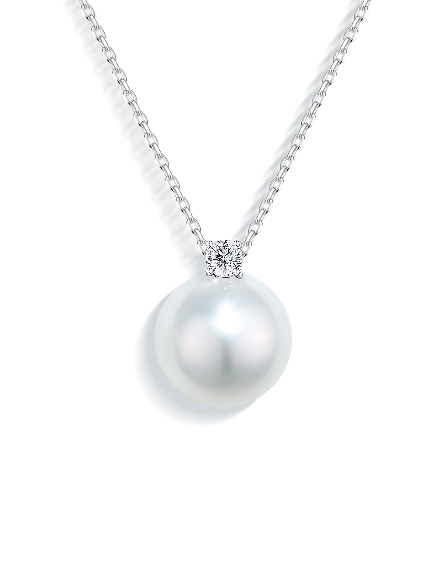 Princess Diana Style 18K Gold South Sea Pearl Necklace with Natural Diamonds
