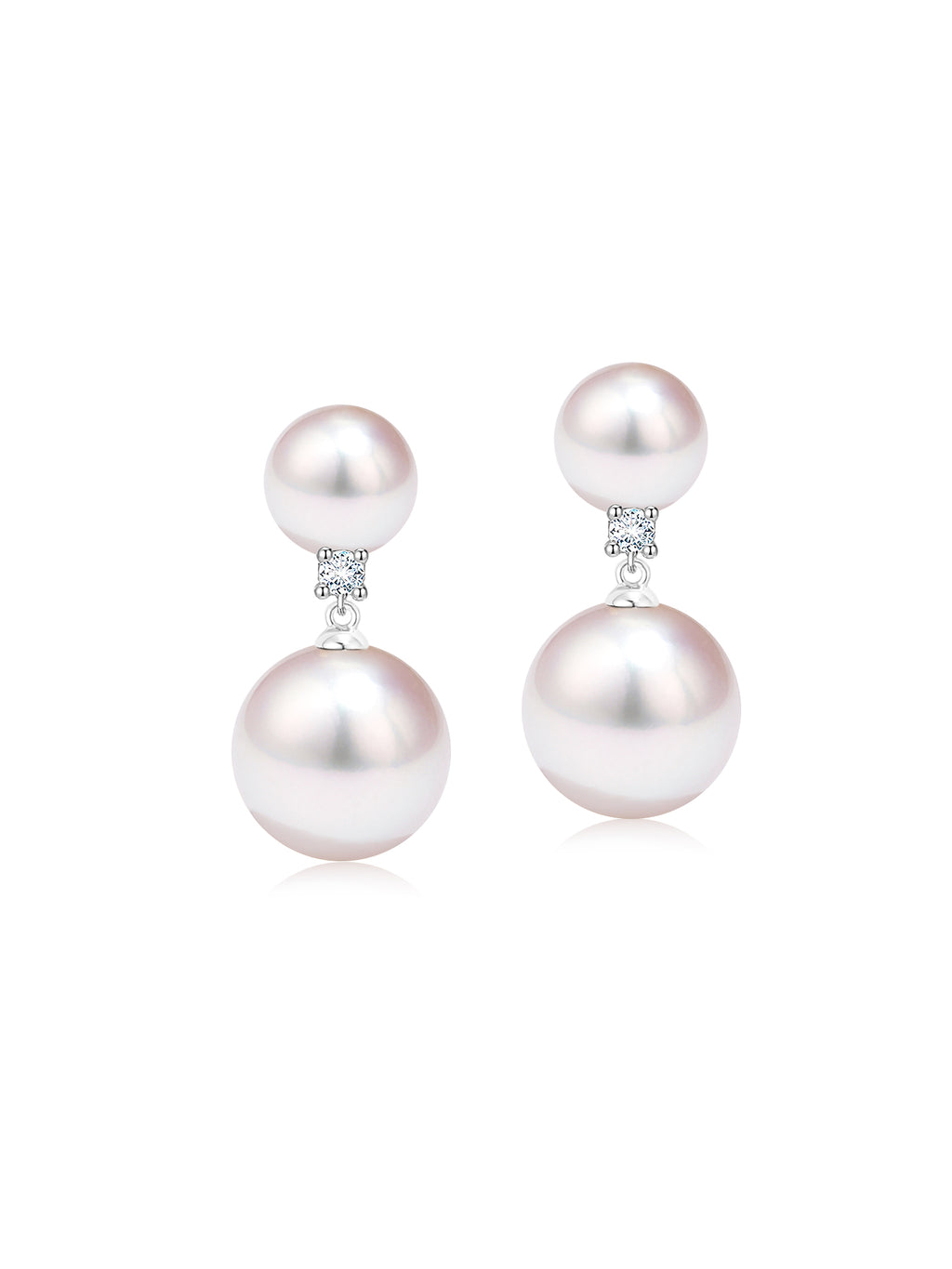 Princess Diana Style  18K Gold Akoya Saltwater Pearl Stud Earrings with and Natural Diamonds