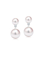 Princess Diana Style  18K Gold Akoya Saltwater Pearl Stud Earrings with and Natural Diamonds