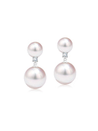 Princess Diana Style  18K Gold Akoya Saltwater Pearl Stud Earrings with and Natural Diamonds