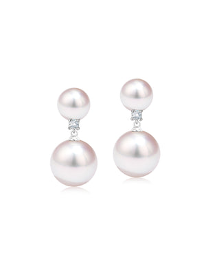 Princess Diana Style  18K Gold Akoya Saltwater Pearl Stud Earrings with and Natural Diamonds