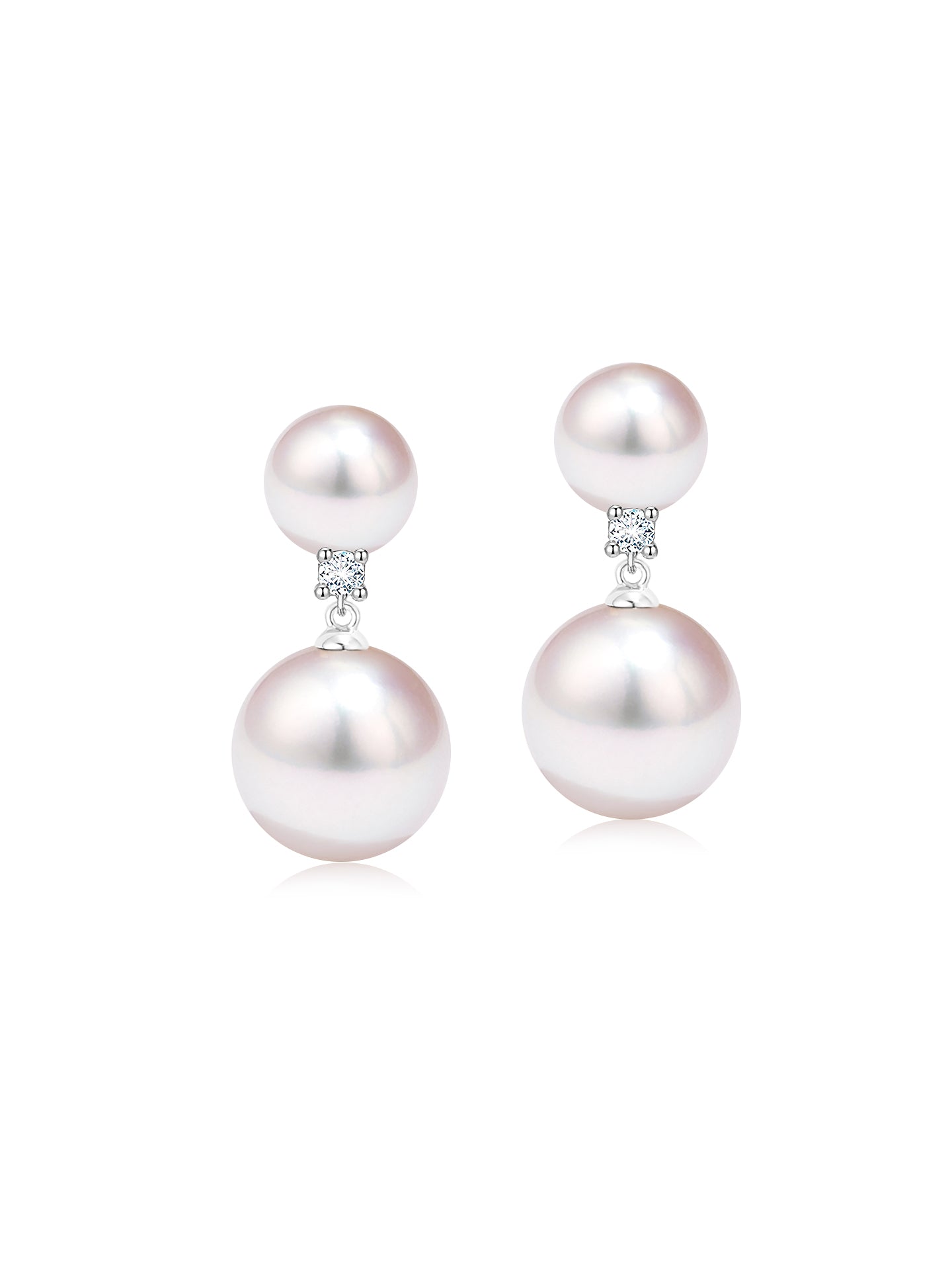 Princess Diana Style  18K Gold Akoya Saltwater Pearl Stud Earrings with and Natural Diamonds