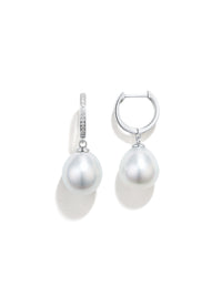Australian South Sea Pearl 18K Gold Water droplet Natural Diamond Stud Earrings Natural Saltwater Pearl