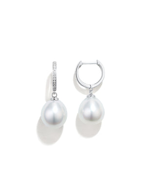 Australian South Sea Pearl 18K Gold Water droplet Natural Diamond Stud Earrings Natural Saltwater Pearl