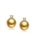 Princess Diana-Inspired 18K Gold Natural Certified Natural Golden South Sea Pearl  Earrings with Natural Diamonds
