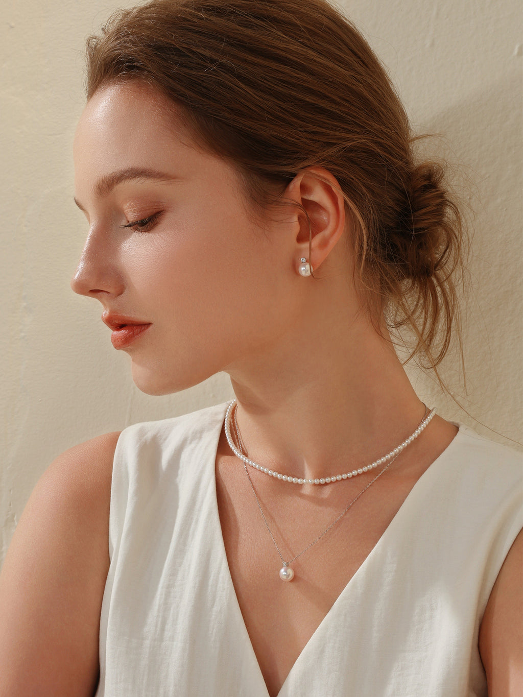 Princess Diana-Inspired 18K Gold Akoya Saltwater Pearl Necklace with Natural Diamonds
