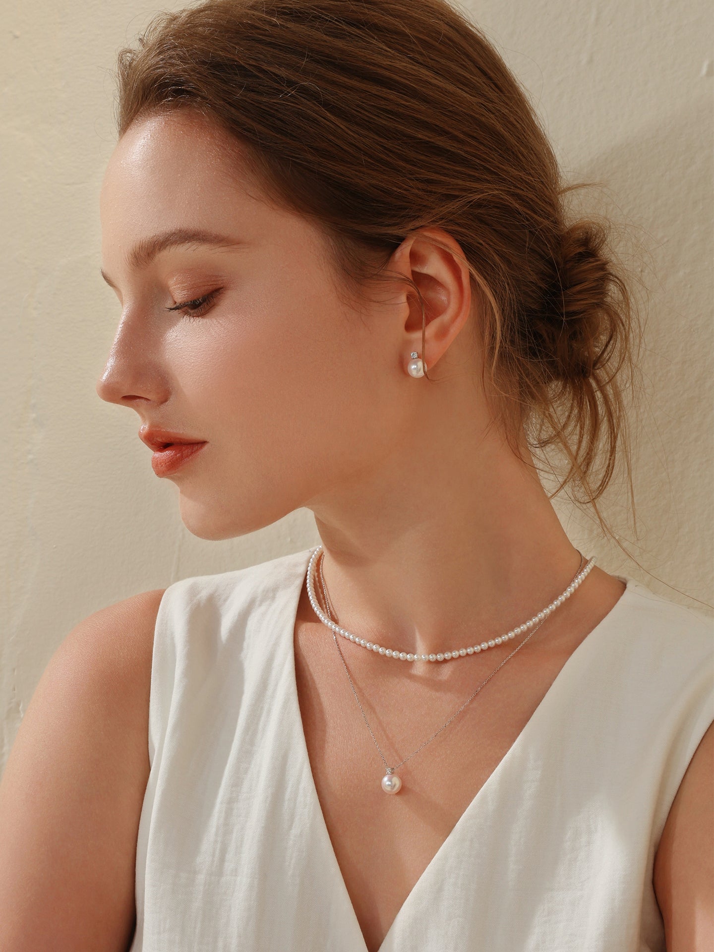 Princess Diana-Inspired 18K Gold Akoya Saltwater Pearl Necklace with Natural Diamonds