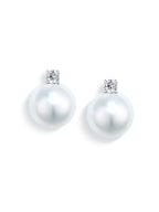 Princess Diana Style 18K Gold South Sea Pearl Earrings with Natural Diamonds