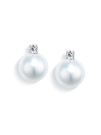 Princess Diana Style 18K Gold South Sea Pearl Earrings with Natural Diamonds
