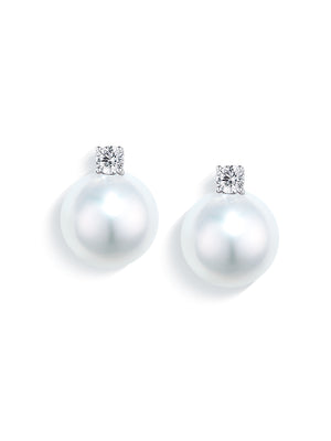 Princess Diana Style 18K Gold South Sea Pearl Earrings with Natural Diamonds