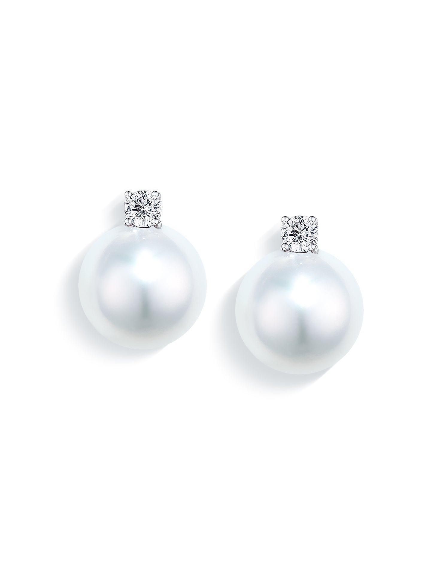 Princess Diana Style 18K Gold South Sea Pearl Earrings with Natural Diamonds
