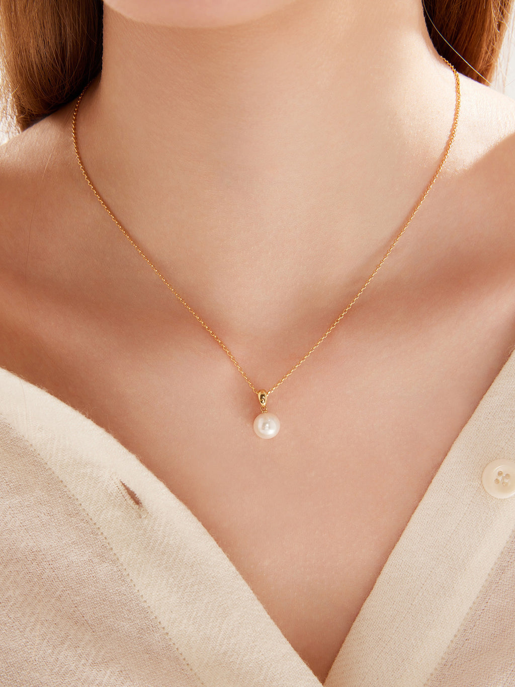 Natural Cultured Saltwater Akoya Pearl 18K Gold Necklace