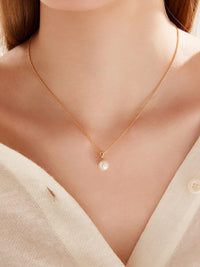 Natural Cultured Saltwater Akoya Pearl 18K Gold Necklace