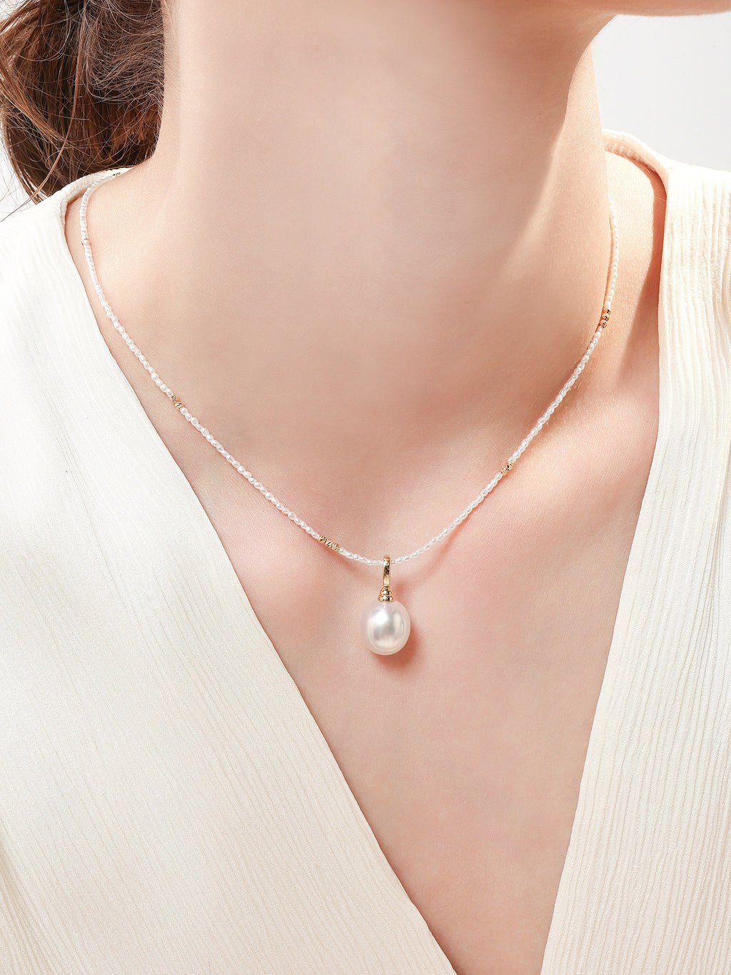 Japanese Akoya Saltwater Pearl 18K Gold Keshi Pearl Necklace Natural Cultured Saltwater Pearl