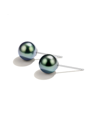 Tahitian Black Saltwater Pearl Earrings AAA Clean Surface Genuine Cultured Pearl Fine Jewelry