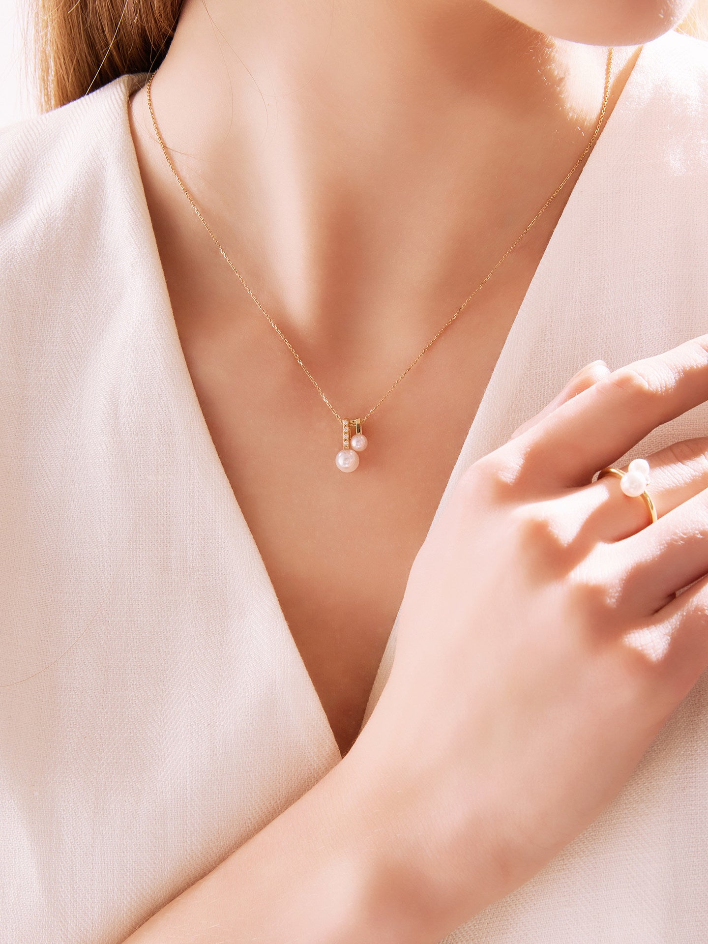 Akoya Pearl 18K Gold Natural Diamond Musical Note Necklace