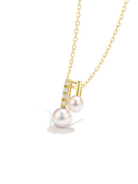 Akoya Pearl 18K Gold Natural Diamond Musical Note Necklace
