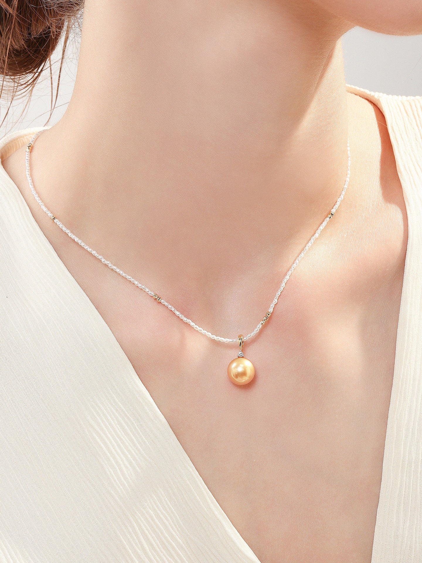 Japanese Akoya Saltwater Pearl 18K Gold Keshi Pearl Necklace Natural Cultured Saltwater Pearl