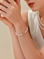 18K Gold Akoya Saltwater Pearl Bracelet with Floral Motif