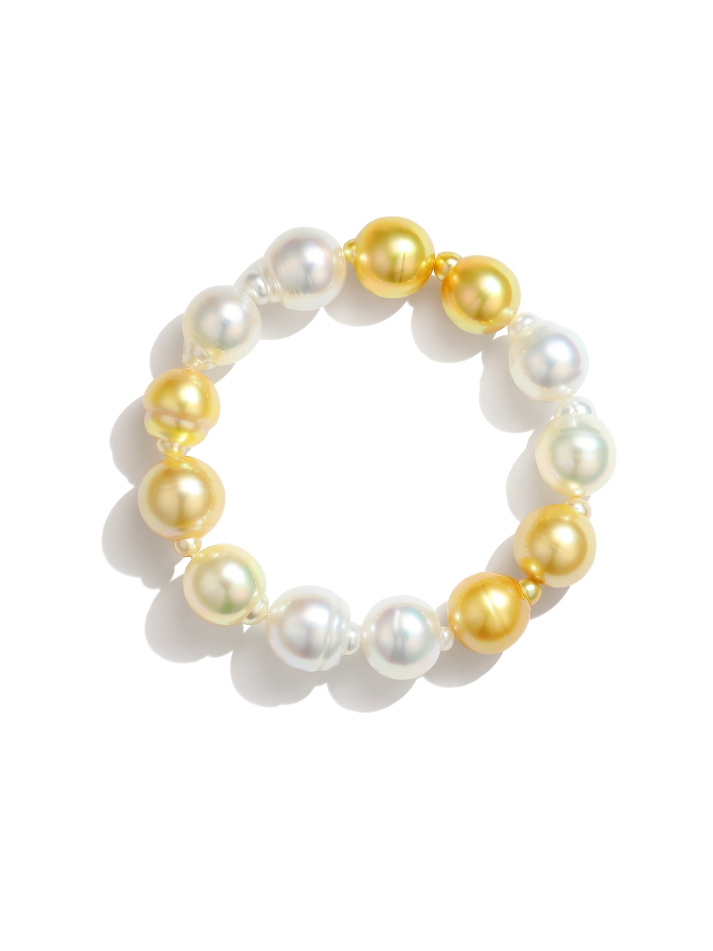 Mixed-color Baroque pearl bracelet featuring South Sea golden and Australian white pearls