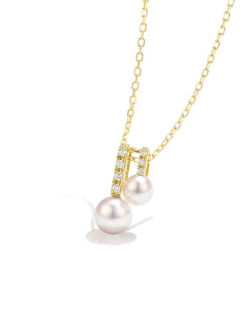 Akoya Pearl 18K Gold Natural Diamond Musical Note Necklace