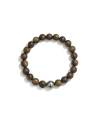 Tahitian Black Sea Pearl and Agarwood Bracelet – AAA-Grade Flawless Surface, Genuine Cultured Pearls, Fine Jewelry