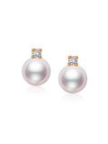 Princess Diana-style 18K gold Akoya saltwater pearl stud earrings (set with natural diamonds)