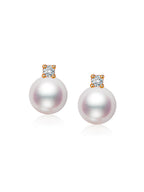 Princess Diana-style 18K gold Akoya saltwater pearl stud earrings (set with natural diamonds)