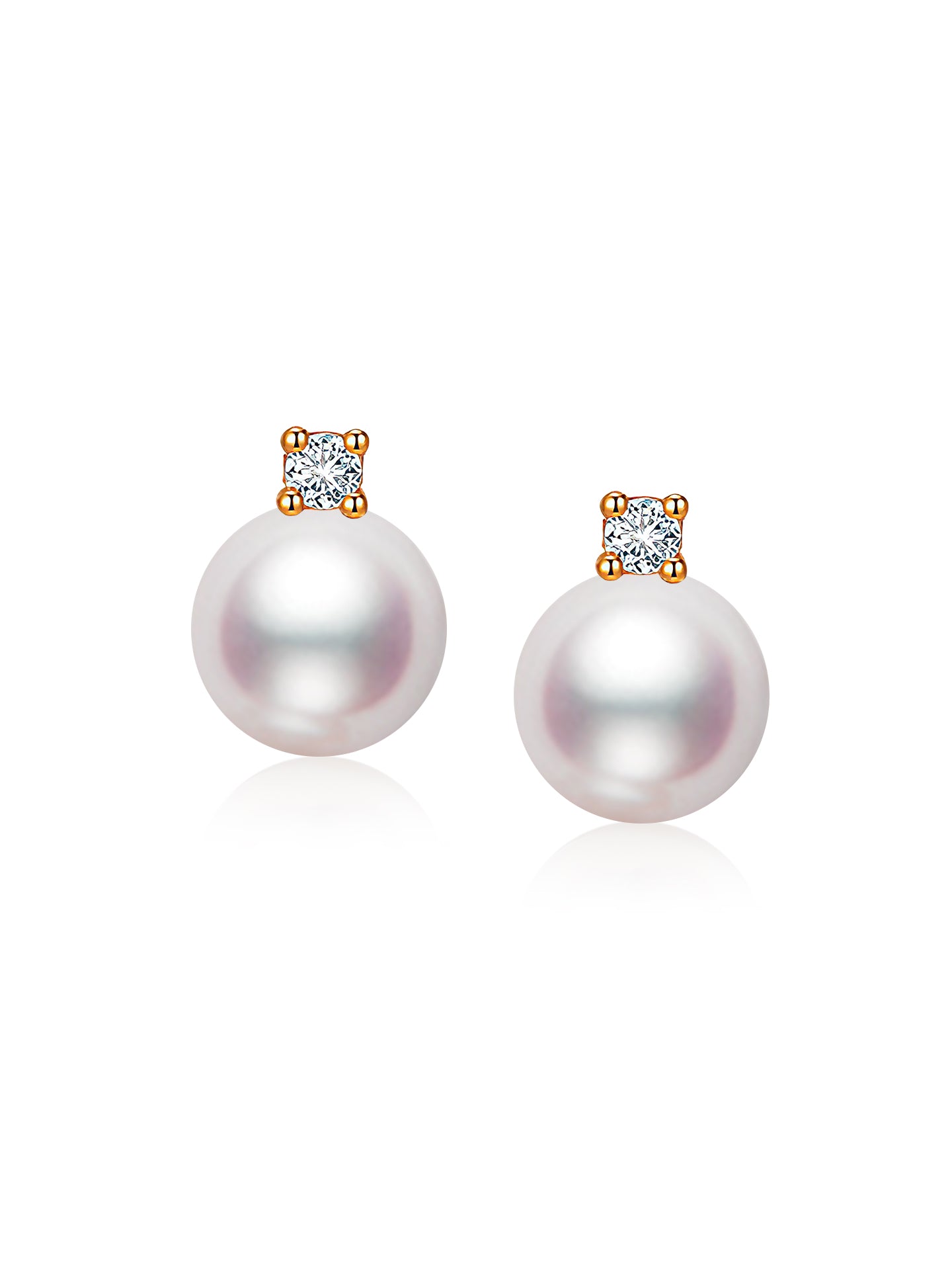 Princess Diana-style 18K gold Akoya saltwater pearl stud earrings (set with natural diamonds)