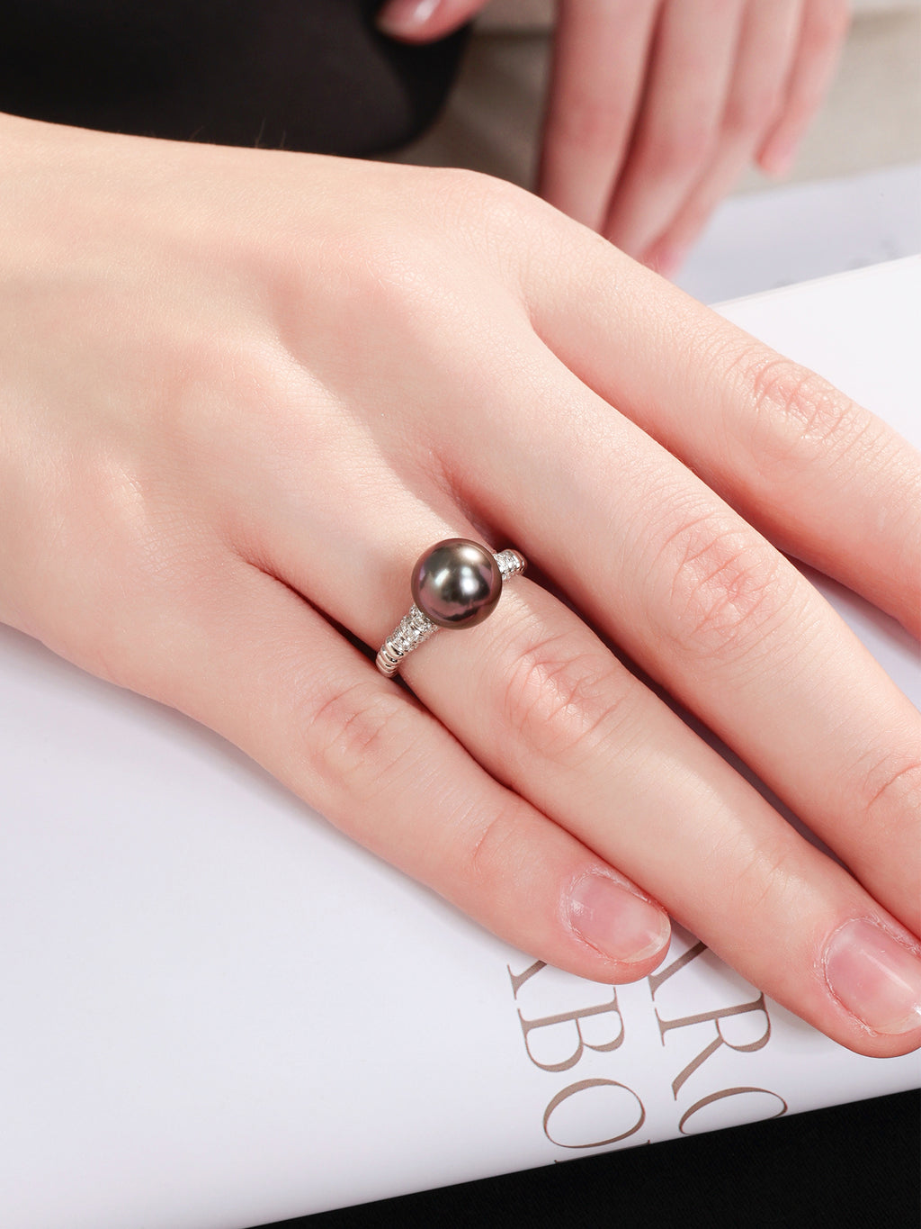 Tahitian Black Saltwater Pearl Ring AAA Clean Surface Genuine Cultured Pearl Fine Jewelry