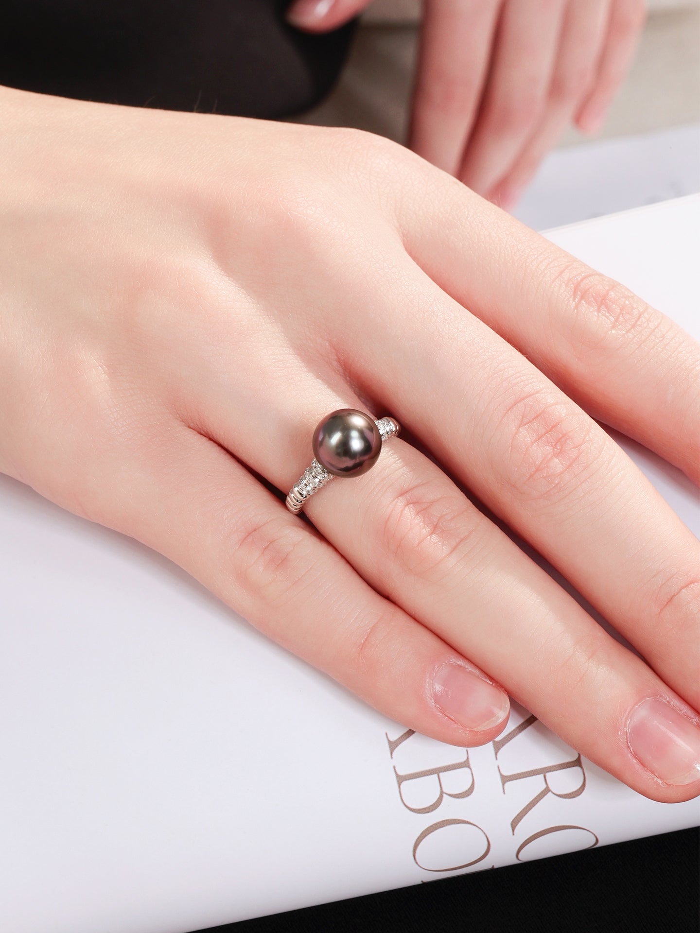 Tahitian Black Saltwater Pearl Ring AAA Clean Surface Genuine Cultured Pearl Fine Jewelry