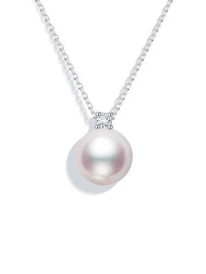 Princess Diana-Inspired 18K Gold Akoya Saltwater Pearl Necklace with Natural Diamonds