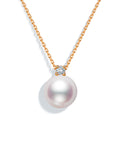 Princess Diana-Inspired 18K Gold Akoya Saltwater Pearl Necklace with Natural Diamonds