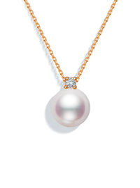 Princess Diana-Inspired 18K Gold Akoya Saltwater Pearl Necklace with Natural Diamonds