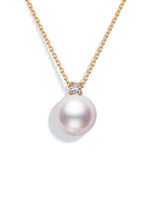 Princess Diana-Inspired 18K Gold Akoya Saltwater Pearl Necklace with Natural Diamonds